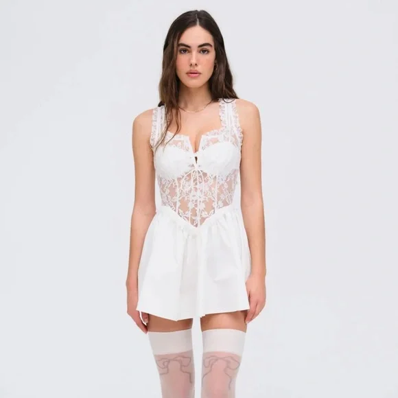Never Worn with Tags Non-Smoking: For Love & Lemons Camdyn White Mini Dress - Picture 1 of 8